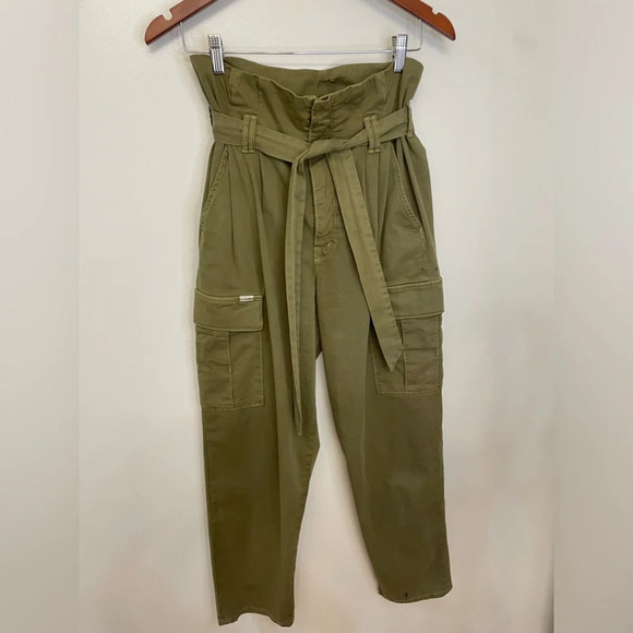 MOTHER||The Greaser Paperbag Pleated Cargo Ankle Pants Size 26 Olive, Worn Once - Picture 2 of 11